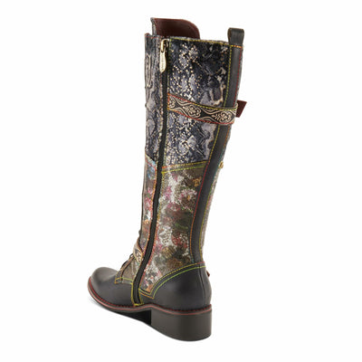 L'Artiste Vaneyck Knee High Boots for Women with Iridescent Metallic Upper | Ladies Tall Boots with Decorative Double Buckles and Lace Up Zipper Closure Black Multi EU 39 / US 8.5