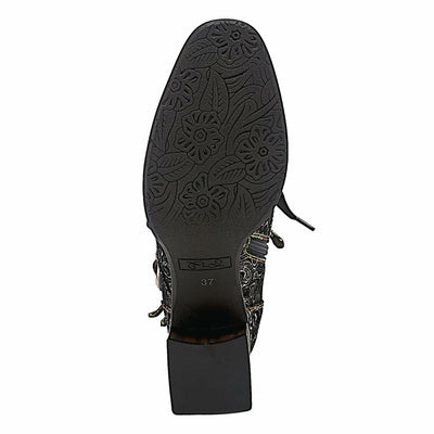 Spring Step L'Artiste Originala Women's Suede Boot – Handpainted Western Style with Buckle, Zipper, Lace-Up - Comfortable Rubber Sole, Padded Insole, Black EU 41 / US 9.5-10
