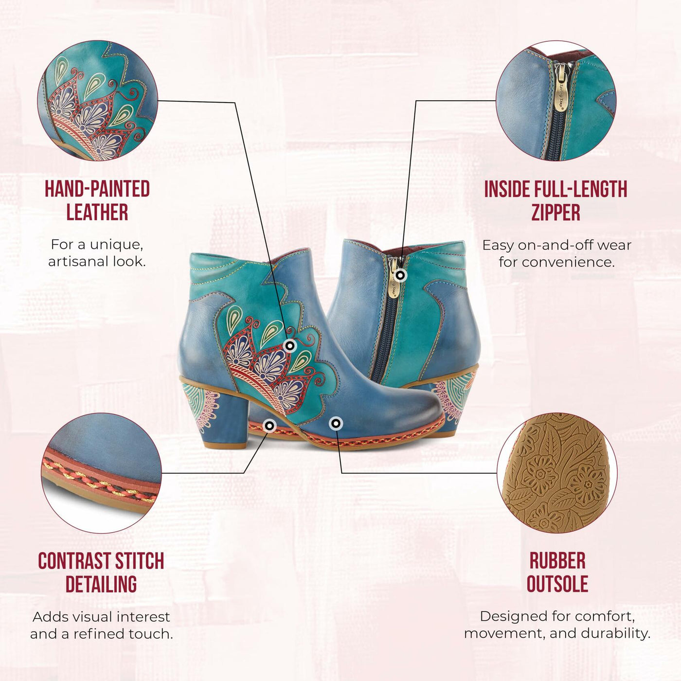 Spring Step L`Artiste Women's Zamihi Leather Bootie Blue EU 44 / US 12.5-13