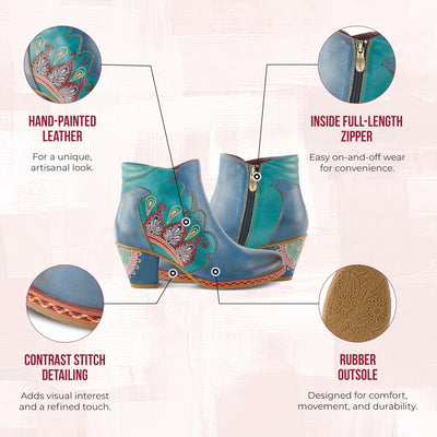Spring Step L`Artiste Women's Zamihi Leather Bootie Blue EU 44 / US 12.5-13