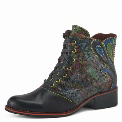 Spring Step L'Artiste Benatar Booties for Women - Ladies Western Bootie with Lace-Up and Zipper - Fasionable Ankle Boots for Womens - Black Multi EU 36 / US 5.5-6