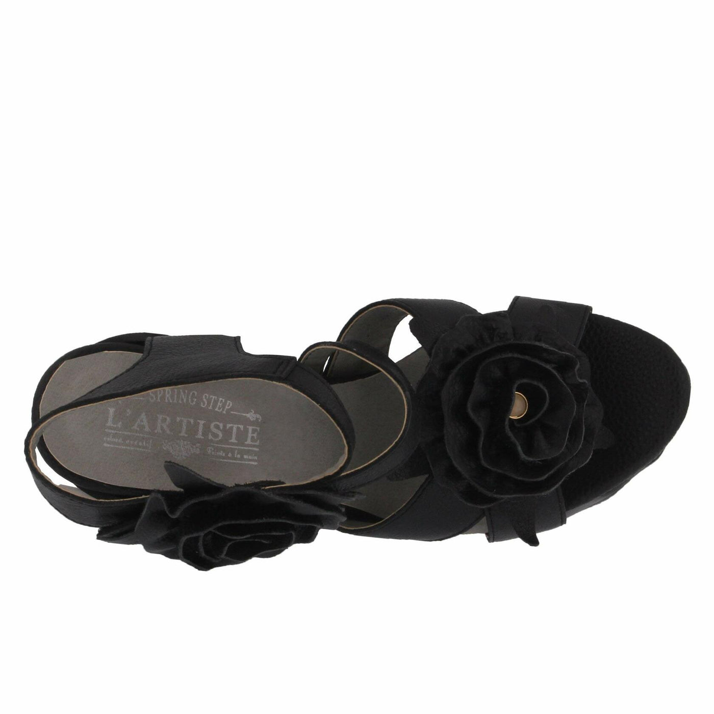 Spring Step L'Artiste Shelly – Women's Hand-Painted Floral Leather Platform Sandal with Adjustable Ankle Strap - Artistic Block Heel For Everyday Wear, Block Heel Black EU 42/10.5-11