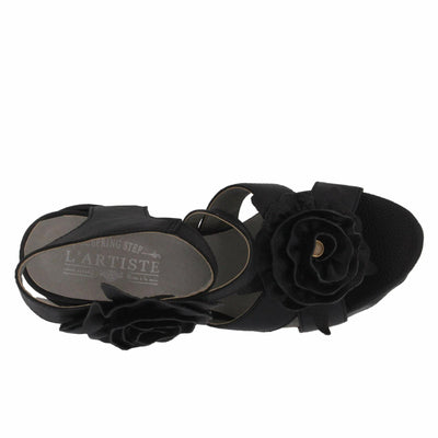 Spring Step L'Artiste Shelly – Women's Hand-Painted Floral Leather Platform Sandal with Adjustable Ankle Strap - Artistic Block Heel For Everyday Wear, Block Heel Black EU 42/10.5-11