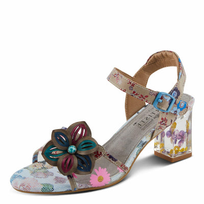 Spring Step L'Artiste Women's BREAKAWAY Floral Sandals - Dried Flower Block Heel, Hook and Loop Closure Grey Multi EU 37 / US 6.5-7