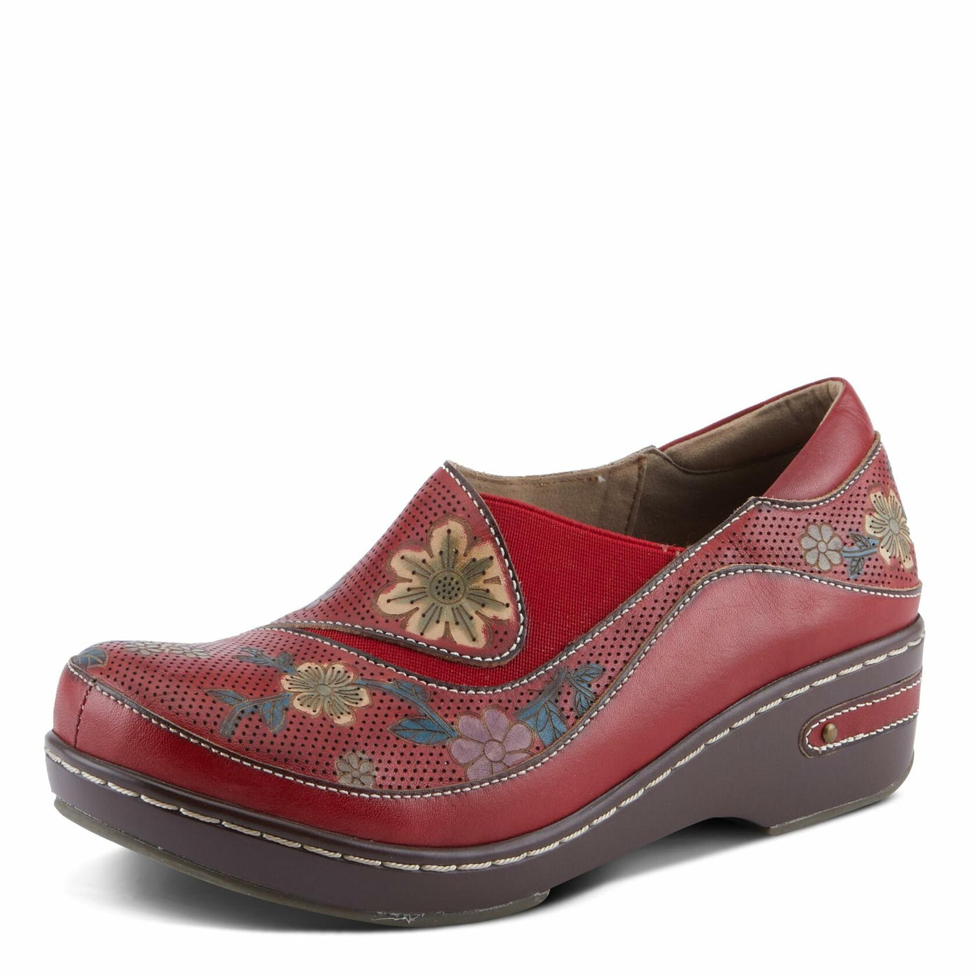 Spring Step L'Artiste Burbank-Flower Women's Bohemian Clogs - Perforated Leather, Artistic Flair, Luxurious Comfort Red Multi EU 40 / US 9