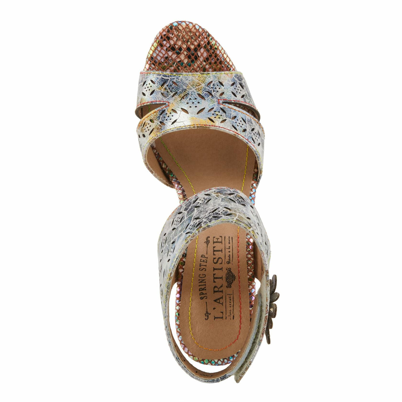 Spring Step L'Artiste Women's POSTER-METAL Metallic Leather Sandals, Artistic Elegance and Modern Design Beige Multi EU 35 / US 5