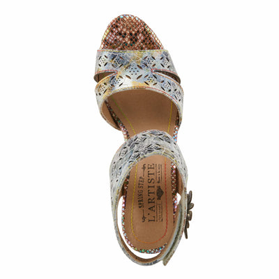 Spring Step L'Artiste Women's POSTER-METAL Metallic Leather Sandals, Artistic Elegance and Modern Design Beige Multi EU 35 / US 5