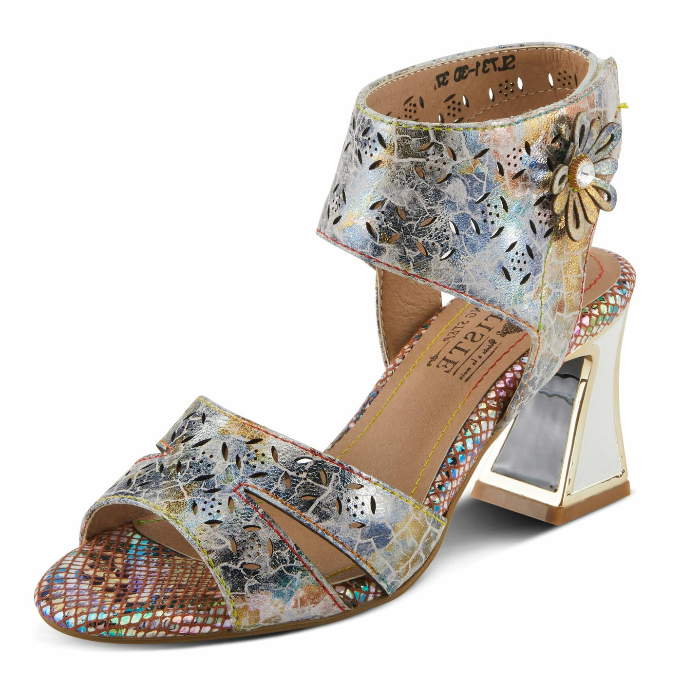 Spring Step L'Artiste Women's POSTER-METAL Metallic Leather Sandals, Artistic Elegance and Modern Design Beige Multi EU 35 / US 5