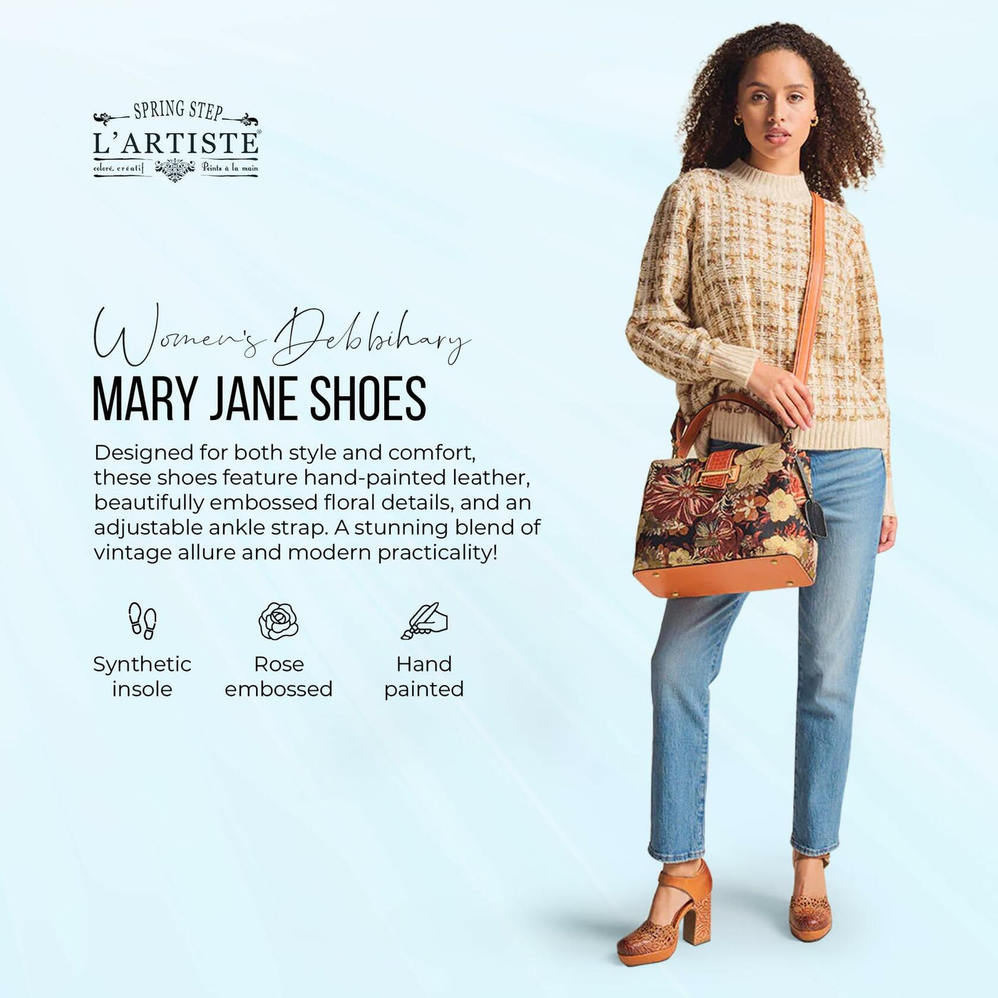 L'Artiste Debbihary Mary Jane Pump Shoes for Women | Pointed Closed Toe High Heels for Women with Rose Embossed Details and Adjustable Ankle Strap Black Multi EU 36 / US 5.5-6