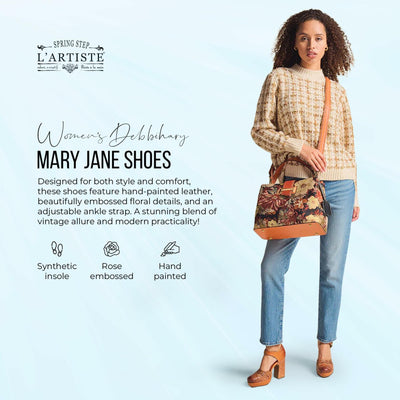 L'Artiste Debbihary Mary Jane Pump Shoes for Women | Pointed Closed Toe High Heels for Women with Rose Embossed Details and Adjustable Ankle Strap Black Multi EU 36 / US 5.5-6