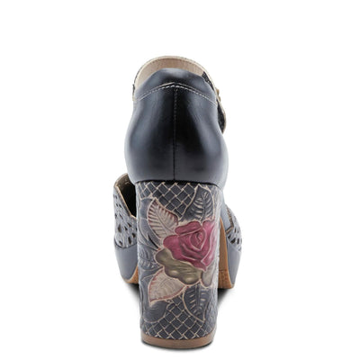 L'Artiste Debbihary Mary Jane Pump Shoes for Women | Pointed Closed Toe High Heels for Women with Rose Embossed Details and Adjustable Ankle Strap Black Multi EU 36 / US 5.5-6