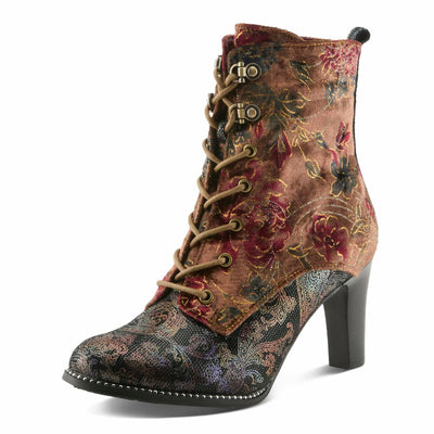 Spring Step L'Artiste Stellar Heeled Booties | Baroque-Inspired Lace-Up Suede Ankle Boots BROWN MULTI EU 38 / US 7.5-8