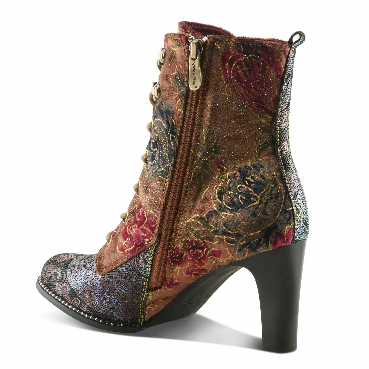 Spring Step L'Artiste Stellar Heeled Booties | Baroque-Inspired Lace-Up Suede Ankle Boots BROWN MULTI EU 38 / US 7.5-8
