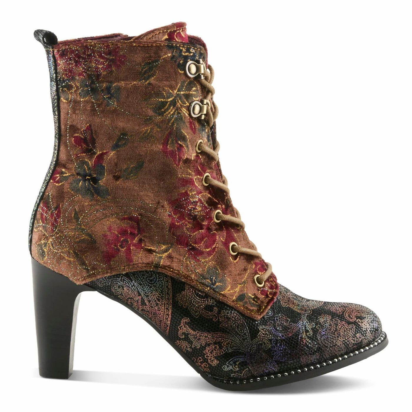 Spring Step L'Artiste Stellar Heeled Booties | Baroque-Inspired Lace-Up Suede Ankle Boots BROWN MULTI EU 38 / US 7.5-8