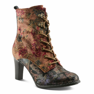 Spring Step L'Artiste Stellar Heeled Booties | Baroque-Inspired Lace-Up Suede Ankle Boots BROWN MULTI EU 38 / US 7.5-8