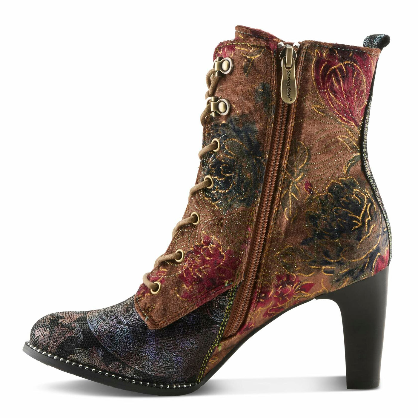 Spring Step L'Artiste Stellar Heeled Booties | Baroque-Inspired Lace-Up Suede Ankle Boots BROWN MULTI EU 38 / US 7.5-8