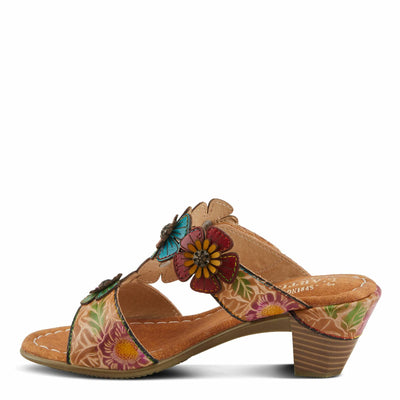 Spring Step L'Artiste Women's SUMMERFUN Hand-Painted Sandals - Leather Wrapped Heel, Asymmetrical Flower Design Tan Multi EU 42 / US 10.5-11