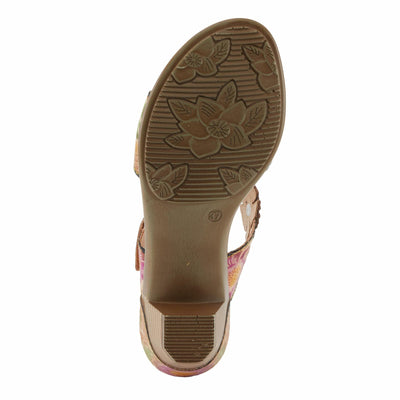 Spring Step L'Artiste Women's SUMMERFUN Hand-Painted Sandals - Leather Wrapped Heel, Asymmetrical Flower Design Tan Multi EU 36 / US 5.5-6