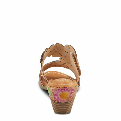 Spring Step L'Artiste Women's SUMMERFUN Hand-Painted Sandals - Leather Wrapped Heel, Asymmetrical Flower Design Tan Multi EU 36 / US 5.5-6