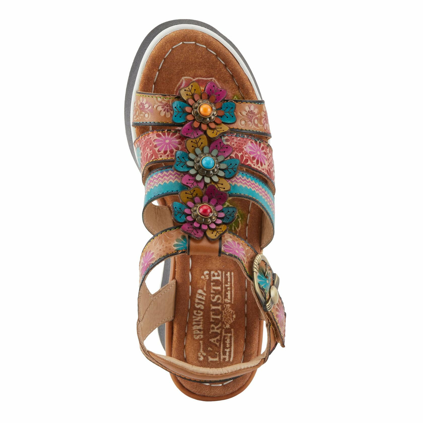 Spring Step L'Artiste Women's FloralBloom - Hand-Painted Lightweight Athleisure Sandals Tan Multi EU 42 / US 10.5-11