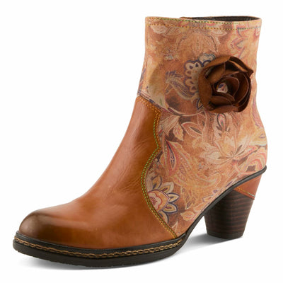 Spring Step L'Artiste Naima Heeled Booties | Floral-Printed Leather Ankle Boots with Rose Cutout Design CAMEL MULTI EU 39 / US 8.5
