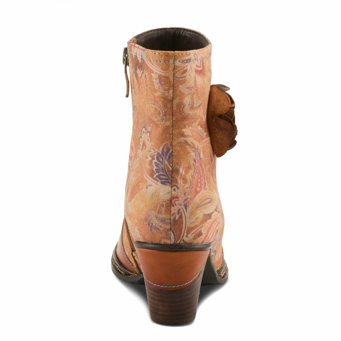 Spring Step L'Artiste Naima Heeled Booties | Floral-Printed Leather Ankle Boots with Rose Cutout Design CAMEL MULTI EU 39 / US 8.5