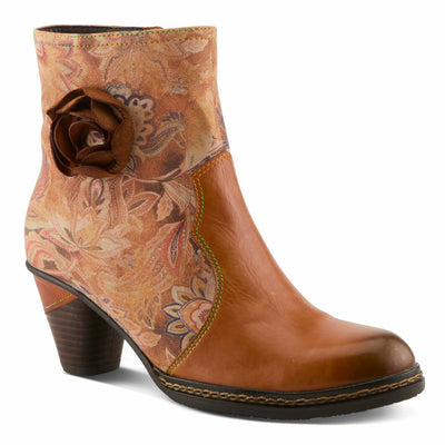 Spring Step L'Artiste Naima Heeled Booties | Floral-Printed Leather Ankle Boots with Rose Cutout Design CAMEL MULTI EU 39 / US 8.5