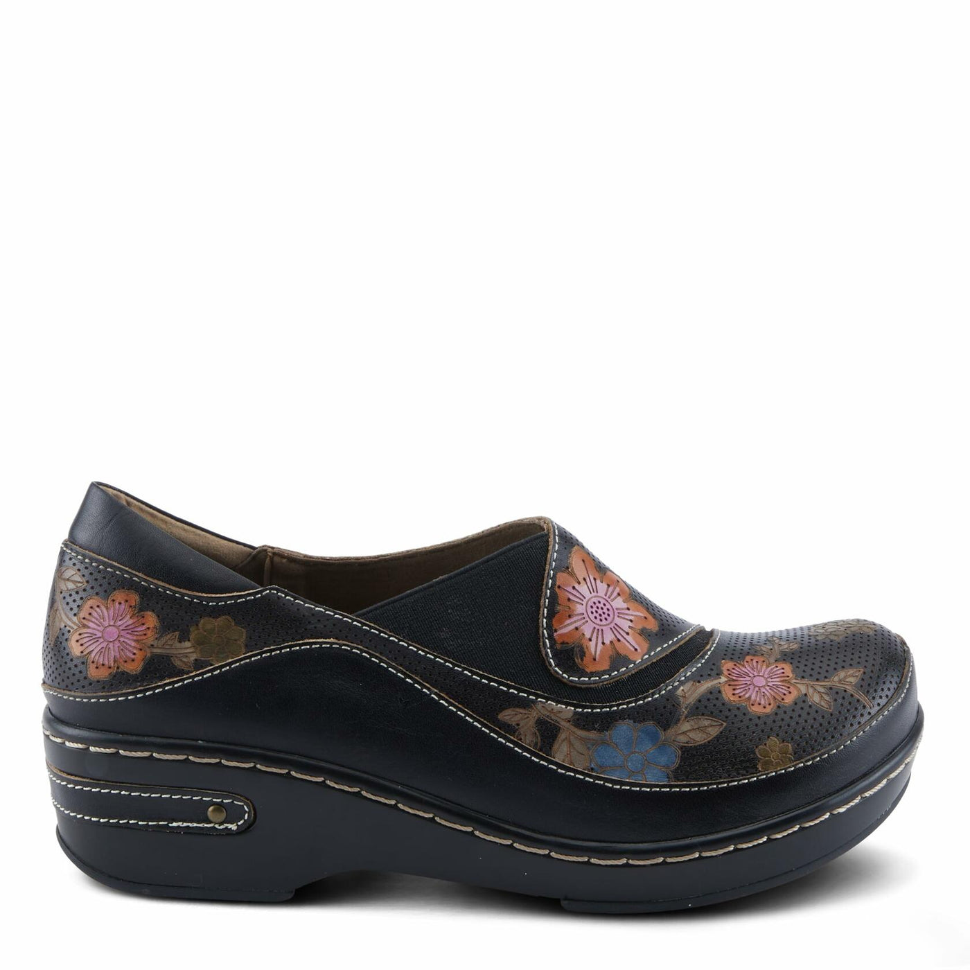 L'Artiste by Spring Step Women's Burbank-Flower Clog, Black Multi, 9.5-10