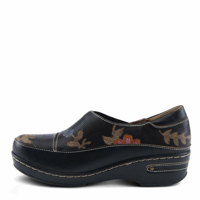 L'Artiste by Spring Step Women's Burbank-Flower Clog, Black Multi, 9.5-10