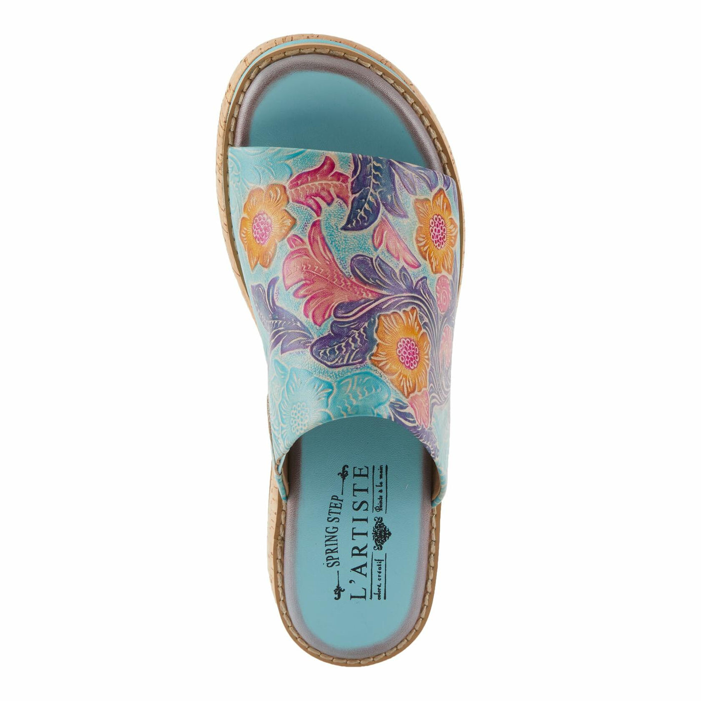 Spring Step L'Artiste Women's ALDINA Hand-Painted Leather Slides with Cushioned Comfort Sky Blue Multi EU 41 / US 9.5-10
