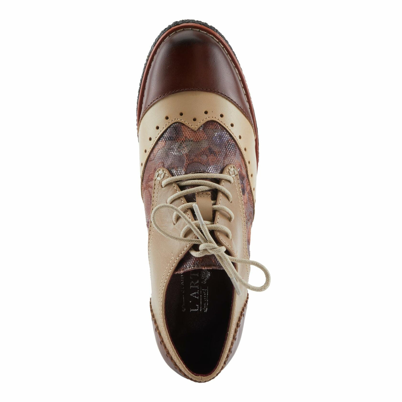 L'Artiste BARGIASTI-FLO Baroque Leather Oxford – Lace-Up Loafer with Floral Embossed Detailing Brown Multi EU 40 / US 9