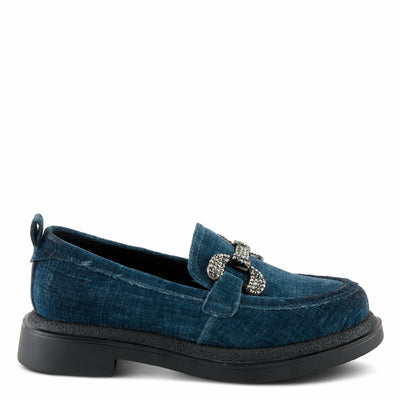 PATRIZIA Women's Marlen Velvet Loafers with Metal Ornamentation, Crystal Details, and Comfortable Fit Blue EU 39 / US 8.5