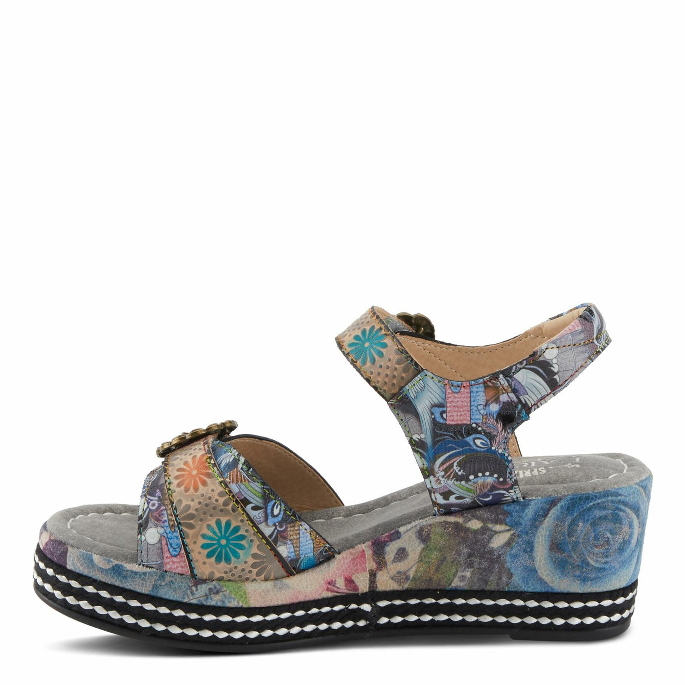 Spring Step L'Artiste Women's FLAVOUR Fashion Wrapped Wedged Sandals | Hand-Painted Leather Accents, Hook and Loop Closure Grey Multi EU 38 / US 7.5-8