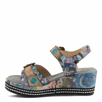 Spring Step L'Artiste Women's FLAVOUR Fashion Wrapped Wedged Sandals | Hand-Painted Leather Accents, Hook and Loop Closure Grey Multi EU 38 / US 7.5-8