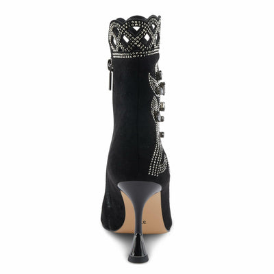 Azura Women's ROYALREIGN Elegant Suede Booties with Royal Embellishments, Comfortable Heel, and Zipper Closure Black EU 36 / US 5.5-6