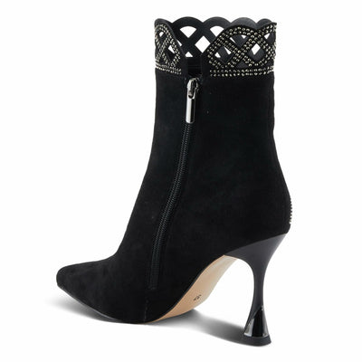 Azura Women's ROYALREIGN Elegant Suede Booties with Royal Embellishments, Comfortable Heel, and Zipper Closure Black EU 36 / US 5.5-6