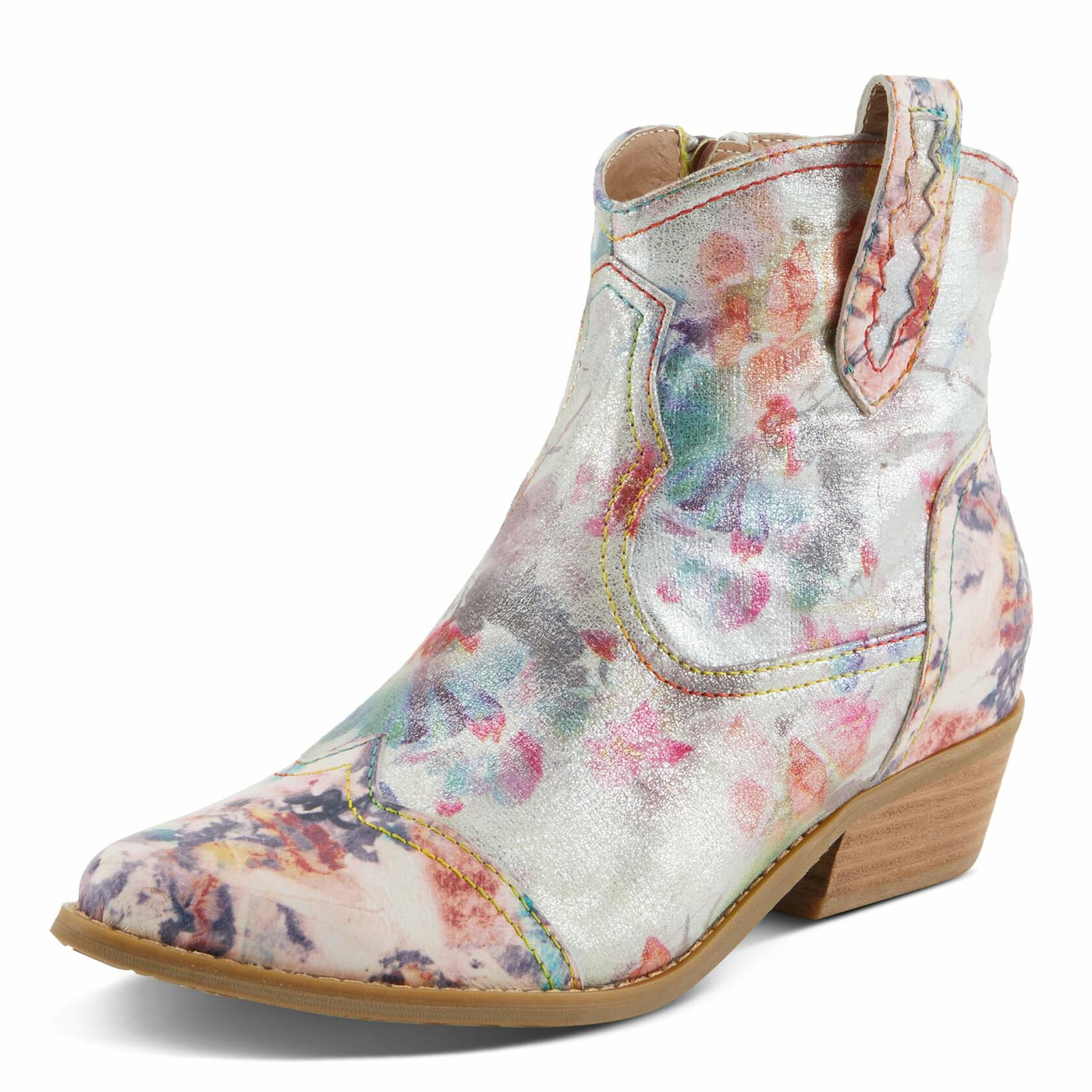 Spring Step L'Artiste Women's FLIRTINI Western Summer Boots - Metallic Leather, Pull Tabs, Low Stacked Heel Pink Multi EU 41 / US 9.5-10