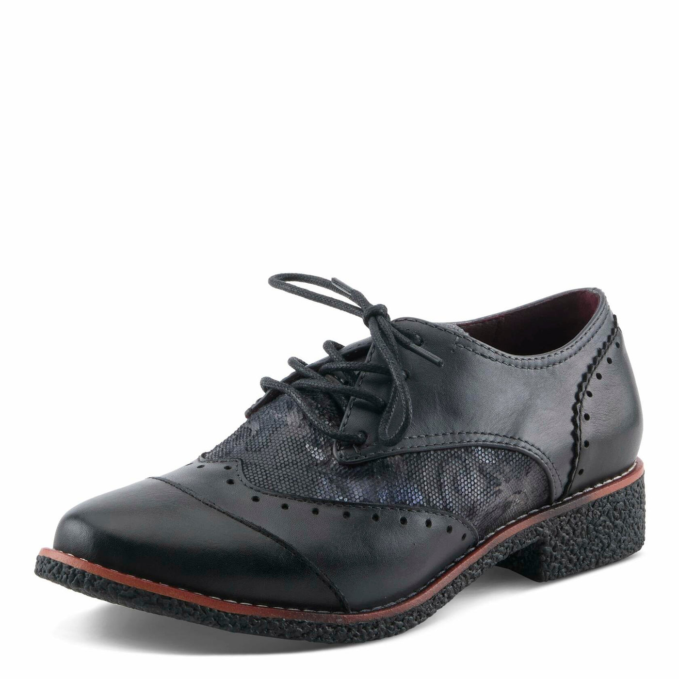 L'Artiste BARGIASTI-FLO Baroque Leather Oxford – Lace-Up Loafer with Floral Embossed Detailing Black Multi EU 40 / US 9