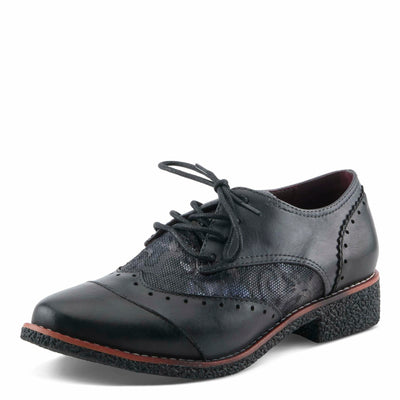 L'Artiste BARGIASTI-FLO Baroque Leather Oxford – Lace-Up Loafer with Floral Embossed Detailing Black Multi EU 40 / US 9