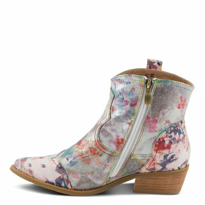 Spring Step L'Artiste Women's FLIRTINI Western Summer Boots - Metallic Leather, Pull Tabs, Low Stacked Heel Pink Multi EU 41 / US 9.5-10