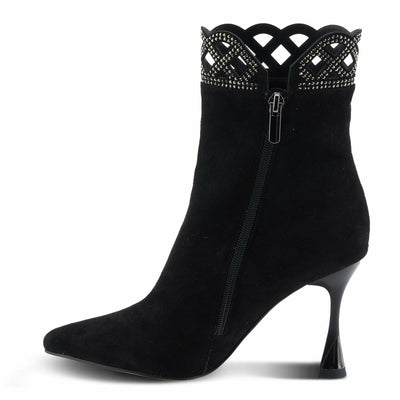 Azura Women's ROYALREIGN Elegant Suede Booties with Royal Embellishments, Comfortable Heel, and Zipper Closure Black EU 36 / US 5.5-6