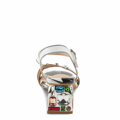 Spring Step L'Artiste Women's ILUMINADA Jewel Heel Sandals - Sparkling Glamour and Sophisticated Comfort White Multi EU 38 / US 7.5-8