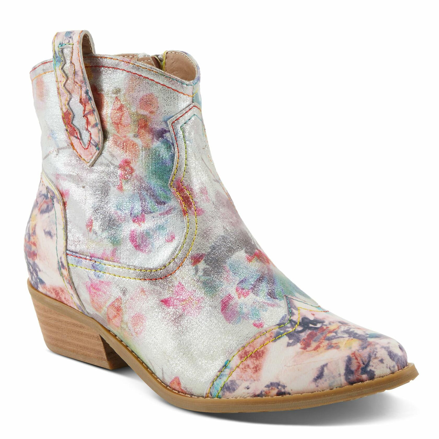 Spring Step L'Artiste Women's FLIRTINI Western Summer Boots - Metallic Leather, Pull Tabs, Low Stacked Heel Pink Multi EU 41 / US 9.5-10