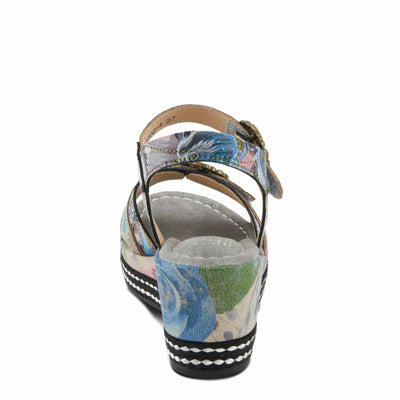 Spring Step L'Artiste Women's FLAVOUR Fashion Wrapped Wedged Sandals | Hand-Painted Leather Accents, Hook and Loop Closure Grey Multi EU 38 / US 7.5-8