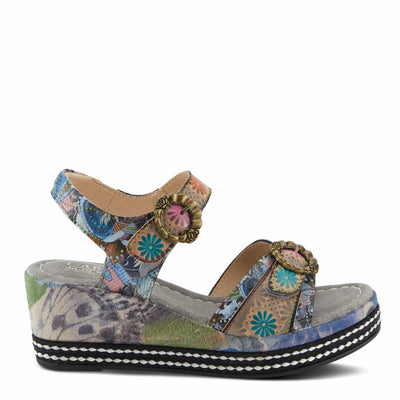 Spring Step L'Artiste Women's FLAVOUR Fashion Wrapped Wedged Sandals | Hand-Painted Leather Accents, Hook and Loop Closure Grey Multi EU 38 / US 7.5-8