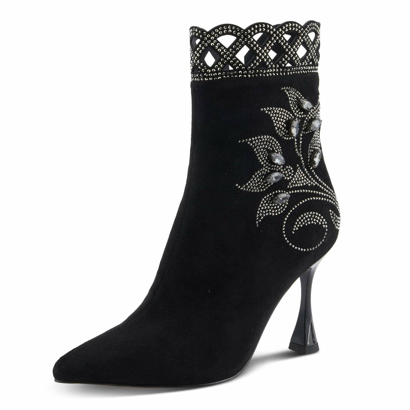 Azura Women's ROYALREIGN Elegant Suede Booties with Royal Embellishments, Comfortable Heel, and Zipper Closure Black EU 36 / US 5.5-6