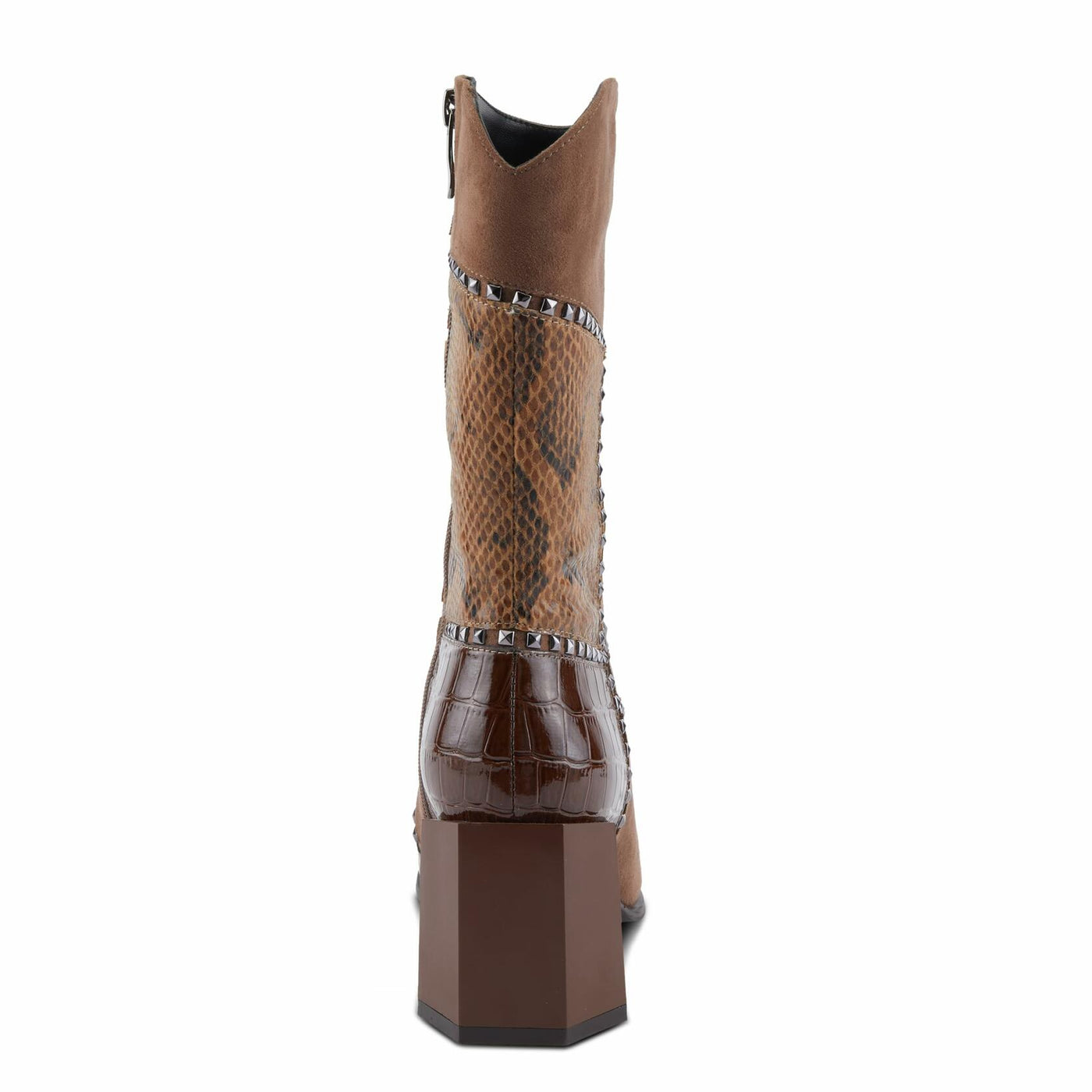 Azura Women's ZAYRINA Mid-Shaft Leather Boots with Animal Print, Stud Details, and Zipper Closure Brown EU 40 / US 9