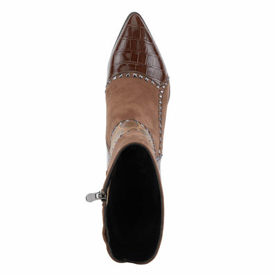 Azura Women's ZAYRINA Mid-Shaft Leather Boots with Animal Print, Stud Details, and Zipper Closure Brown EU 40 / US 9
