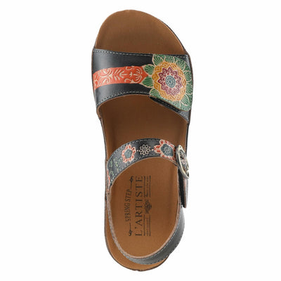 L'Artiste Women's ROSHNI Slingback Sandals – Hand-Painted Leather Floral Wedge with Adjustable Comfort Straps Natural Multi EU 39/8.5