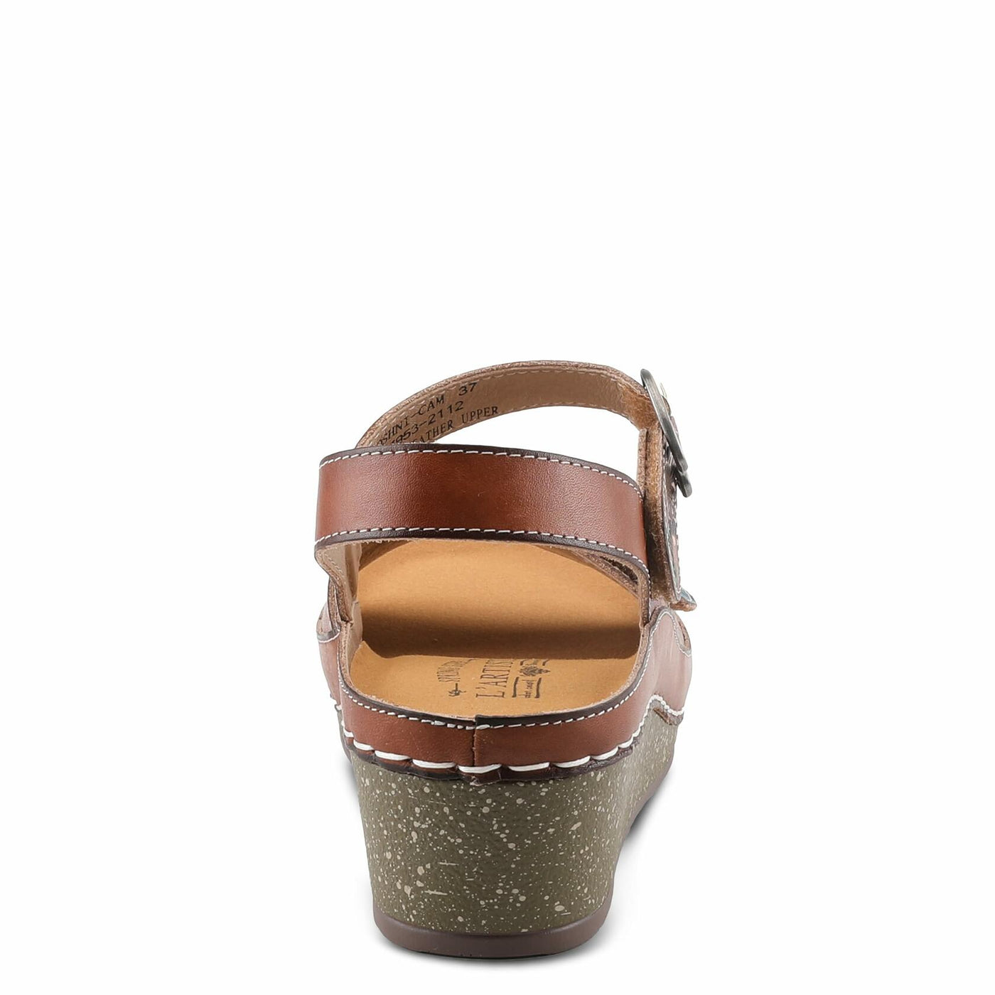 L'Artiste Women's ROSHNI Slingback Sandals – Hand-Painted Leather Floral Wedge with Adjustable Comfort Straps Camel Multi EU 38/7.5-8